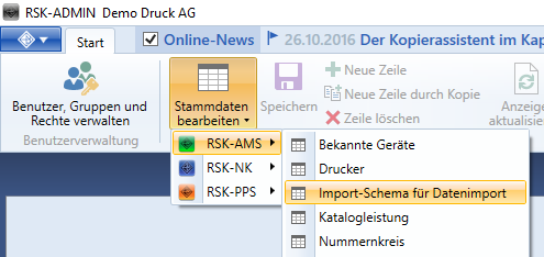 Menübefehl Import-Schema für Datenimport