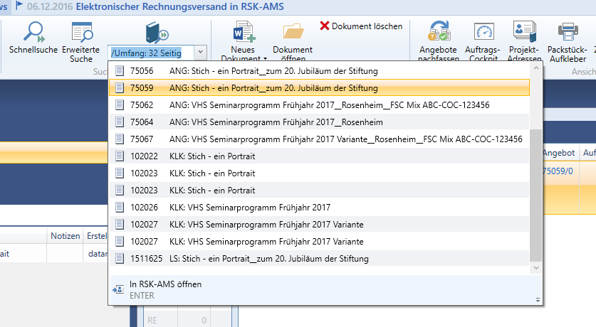 Trefferliste Suchen und Finden