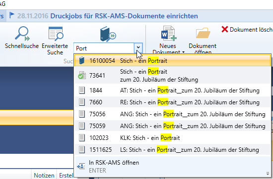 Alternative Suchmöglichkeiten im RSK-Auftragsmanagement Suchen und Finden